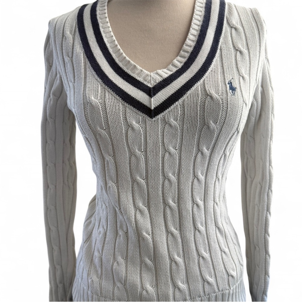 Ralph Lauren Women's V-Neck Sweater with Navy Accents